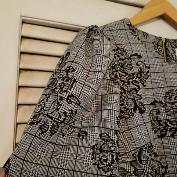 Nanette Lepore B/W Plaid + Floral Dress 6 - Picture 3 of 8